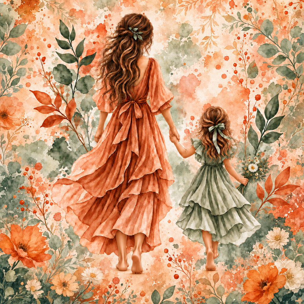 Mother & Child Watercolor Canvas — Sage Meadow, full-bleed watercolor artwork